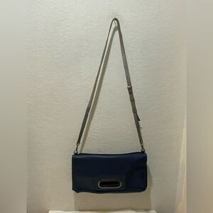 Skagen Denmark Leather nylon Crossbody Purse Fold Over  Blue Bag Handbag